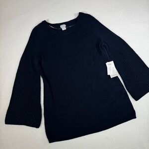 Chicos NWT Women's Classic Navy Blue‎ Pullover Sweater Sz 0 (US 4) Bell Sleeve